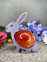Load image into Gallery viewer, Pretty Rabbit Carnelian Crystal Egg Carving With Adorable Easter Bunny Stand