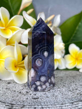 Load image into Gallery viewer, Peaceful Blue Flower Agate Crystal Tower Point
