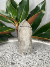 Load image into Gallery viewer, Clear Quartz Tower Point With Black Tourmaline Crystal Inclusions