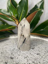Load image into Gallery viewer, Clear Quartz Tower Point With Black Tourmaline Crystal Inclusions