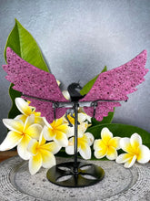 Load image into Gallery viewer, Honeycomb Ruby Unicorn Crystal Wings With Black Stand