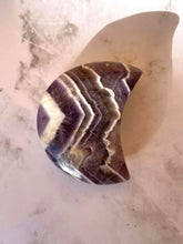Load image into Gallery viewer, Chevron Dream Amethyst Crescent Moon Carving 1pc