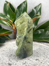 Load image into Gallery viewer, Gorgeous Prehnite Crystal Tower Point Freeform With Raw Druzy