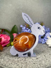 Load image into Gallery viewer, Druzy Carnelian Crystal Egg Carving With Adorable Easter Bunny Stand