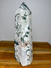 Load image into Gallery viewer, Large White Moss Agate Crystal Quartz Tower Point