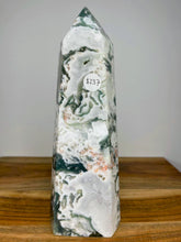 Load image into Gallery viewer, Large White Moss Agate Crystal Quartz Tower Point