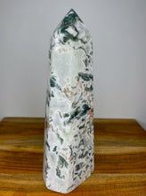 Load image into Gallery viewer, Large White Moss Agate Crystal Quartz Tower Point