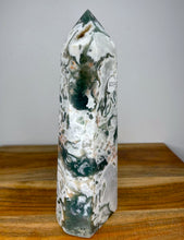 Load image into Gallery viewer, Large White Moss Agate Crystal Quartz Tower Point