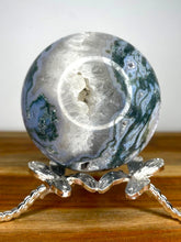 Load image into Gallery viewer, Purity Blue Moss Agate Crystal Sphere With White Quartz
