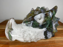 Load image into Gallery viewer, Healing Moss Agate Crystal Dragon Skull Carving