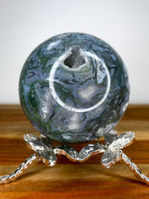 Load image into Gallery viewer, Peaceful Blue Moss Agate Crystal Sphere