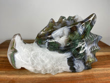Load image into Gallery viewer, Healing Moss Agate Crystal Dragon Skull Carving