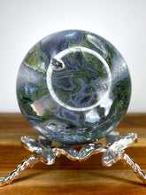 Load image into Gallery viewer, Peaceful Blue Moss Agate Crystal Sphere