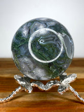 Load image into Gallery viewer, Peaceful Blue Moss Agate Crystal Sphere