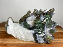 Load image into Gallery viewer, Healing Moss Agate Crystal Dragon Skull Carving