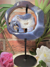 Load image into Gallery viewer, Blue Agate Banding Elephant Sculpture With Dendritic Inclusions