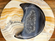 Load image into Gallery viewer, Crescent Moon Face Crystal With Druzy Geode