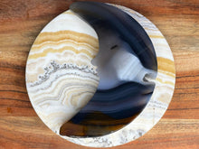 Load image into Gallery viewer, Blue Banding Crescent Moon Crystal With Druzy Geode