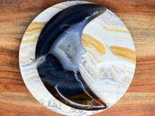 Load image into Gallery viewer, Blue Banding Crescent Moon Crystal With Druzy Geode