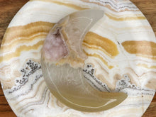 Load image into Gallery viewer, Pink Druzy Crescent Moon Agate Crystal