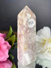 Load image into Gallery viewer, Chakra Healing Pink Flower Agate Crystal Tower Point