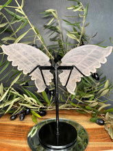 Load image into Gallery viewer, Stunning Rose Quartz Crystal Butterfly Wings On Black Stand