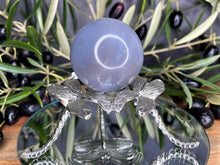 Load image into Gallery viewer, Crystal Blue Agate Sphere With Geode Druzy