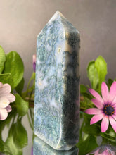 Load image into Gallery viewer, Emotional Balance Blue Moss Agate Crystal Tower Point