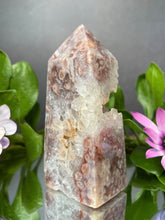 Load image into Gallery viewer, Calming Pink Amethyst With Flower Agate Crystal Geode Tower