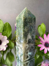 Load image into Gallery viewer, Prosperity Moss Agate Crystal Tower Point