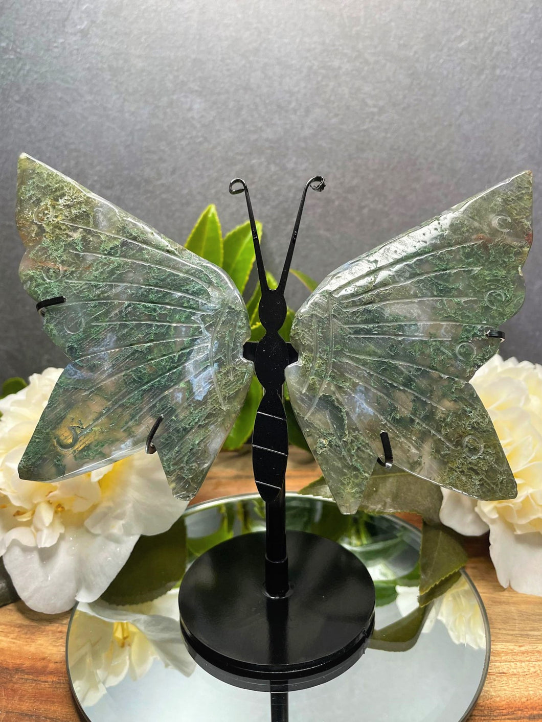 Green Translucent Crystal Moss Agate Butterfly Wings