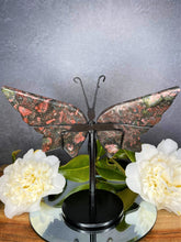 Load image into Gallery viewer, Plum Blossom Jasper Crystal Butterfly Wings With Stand