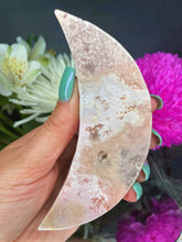 Load image into Gallery viewer, Pink Amethyst Crescent Moon Crystal Carving