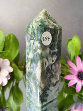 Load image into Gallery viewer, Prosperity Moss Agate Crystal Tower Point
