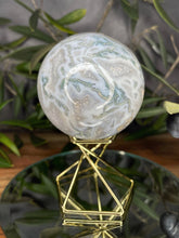 Load image into Gallery viewer, Moss Agate With Quartz Geode Druzy Crystal Sphere