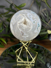 Load image into Gallery viewer, Moss Agate With Quartz Geode Druzy Crystal Sphere