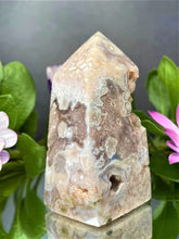 Load image into Gallery viewer, Tranquil Pink Amethyst With Flower Agate Crystal Geode Tower