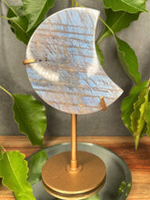 Load image into Gallery viewer, Protection Moonstone Crystal Crescent Moon With Blue & Sunstone Flash