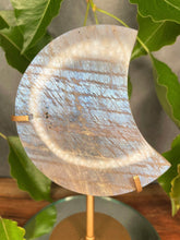 Load image into Gallery viewer, Protection Moonstone Crystal Crescent Moon With Blue & Sunstone Flash