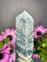 Load image into Gallery viewer, Natural Moss Agate Crystal Tower Point