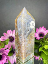 Load image into Gallery viewer, Unique Purple & Orange Moss Agate Crystal Tower
