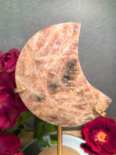 Load image into Gallery viewer, Black Moonstone Sunstone Flash Crystal Crescent Moon Décor