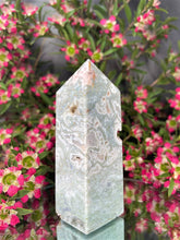 Load image into Gallery viewer, Relax Unwind Pink Moss Agate Crystal Tower