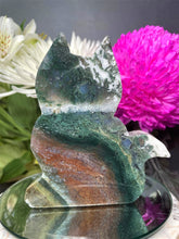 Load image into Gallery viewer, Colourful Moss Agate Crystal Cat Carving