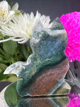 Load image into Gallery viewer, Colourful Moss Agate Crystal Cat Carving