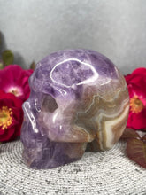 Load image into Gallery viewer, Stunning Mexican Crazy Lace Agate Amethyst Crystal Skull Carving