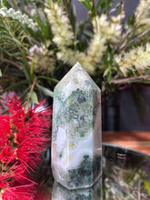 Load image into Gallery viewer, Chakra Healing Moss Agate Crystal Tower Point