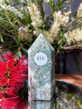 Load image into Gallery viewer, Chakra Healing Moss Agate Crystal Tower Point