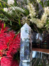 Load image into Gallery viewer, Serene Moss Agate Crystal Tower Point