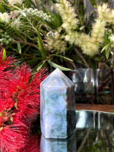 Load image into Gallery viewer, Tranquil Blue Moss Agate Crystal Tower Point